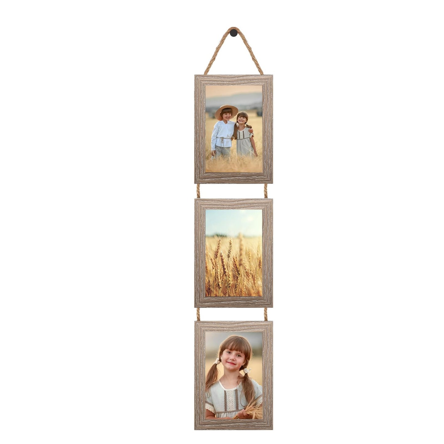 QUTREY 5x7 Collage Picture Frames, 6 Openings Hanging Photo Frame Set Display Vertical 5 by 7 inch Pictures for Wall Decor, Rustic Walnut Brown, 2 Pack