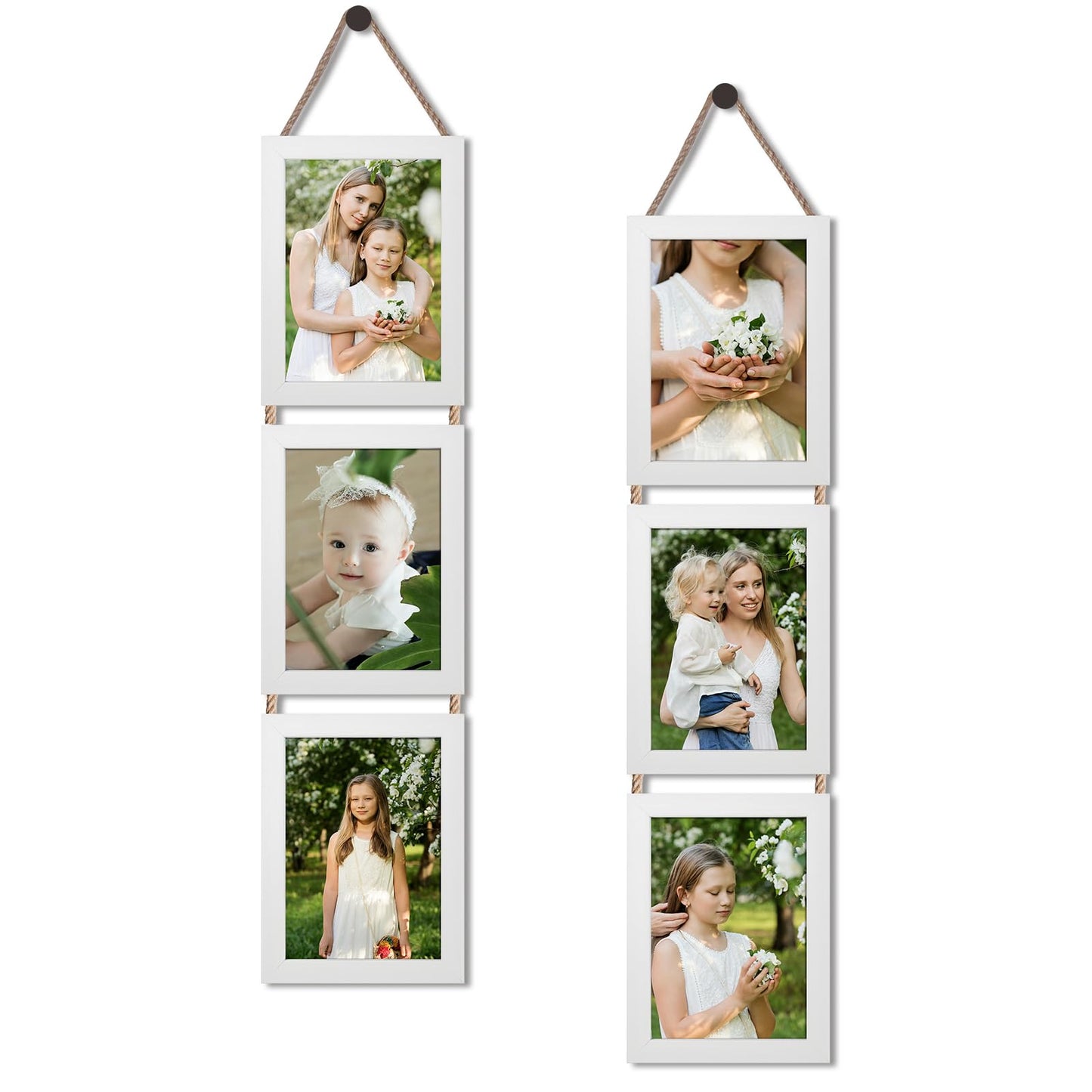 QUTREY 5x7 Collage Picture Frames, 6 Openings Hanging Photo Frame Set Display Vertical 5 by 7 inch Pictures for Wall Decor, Rustic Walnut Brown, 2 Pack