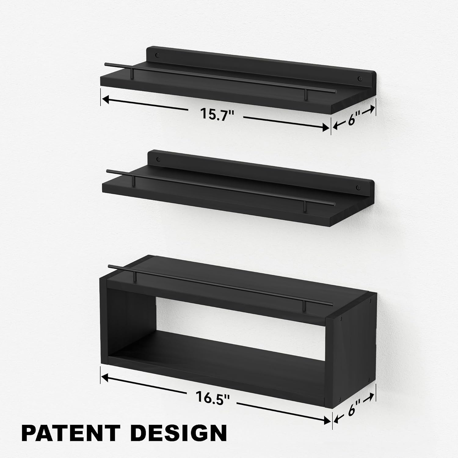 WOPITUES Floating Shelves for Wall with Cube Shelf, Wall Shelves with Metal Rail for Bathroom Decor, Bathroom Organizers and Storage, Over Toilet Shelves for Toilet Paper-Black