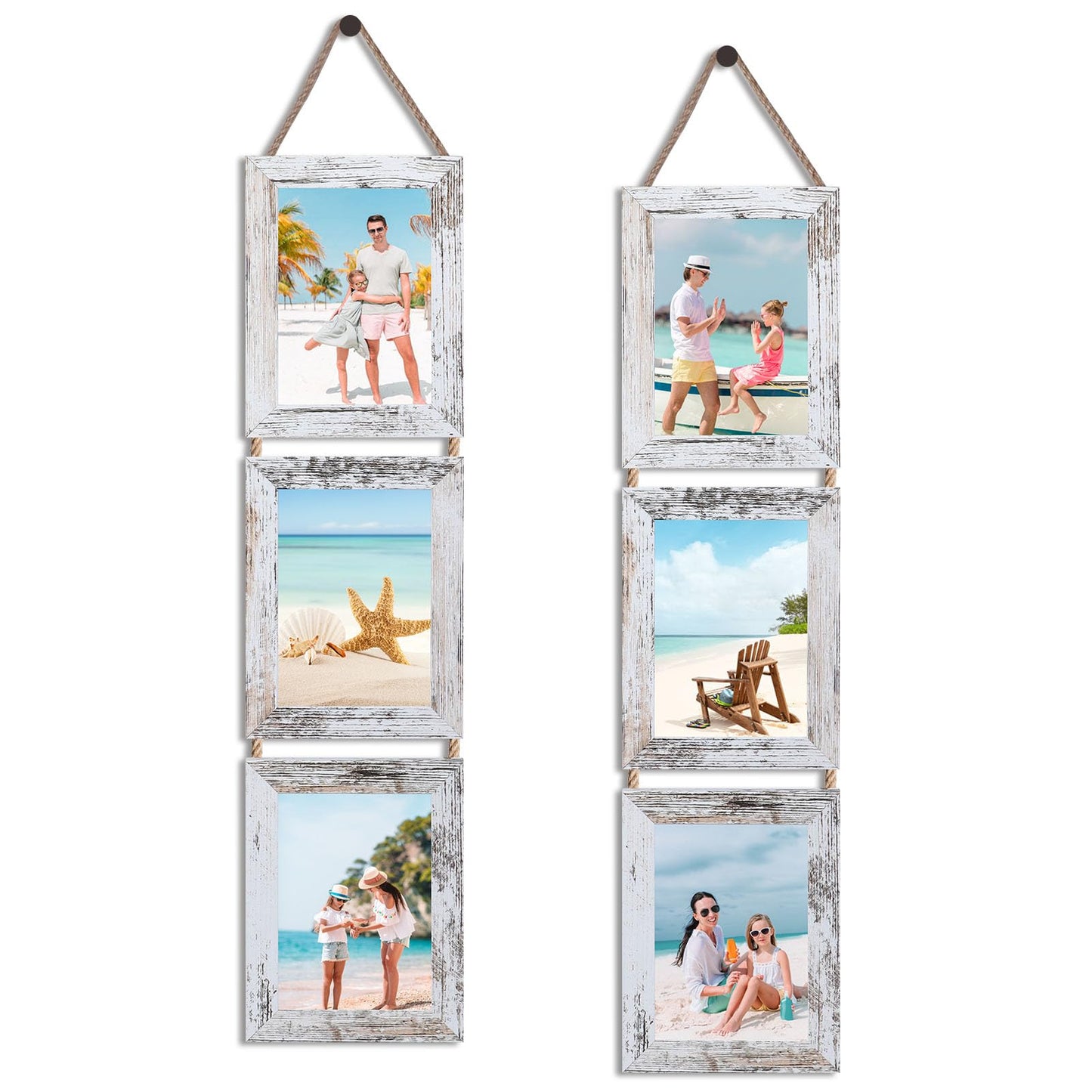 QUTREY 5x7 Collage Picture Frames, 6 Openings Hanging Photo Frame Set Display Vertical 5 by 7 inch Pictures for Wall Decor, Rustic Walnut Brown, 2 Pack