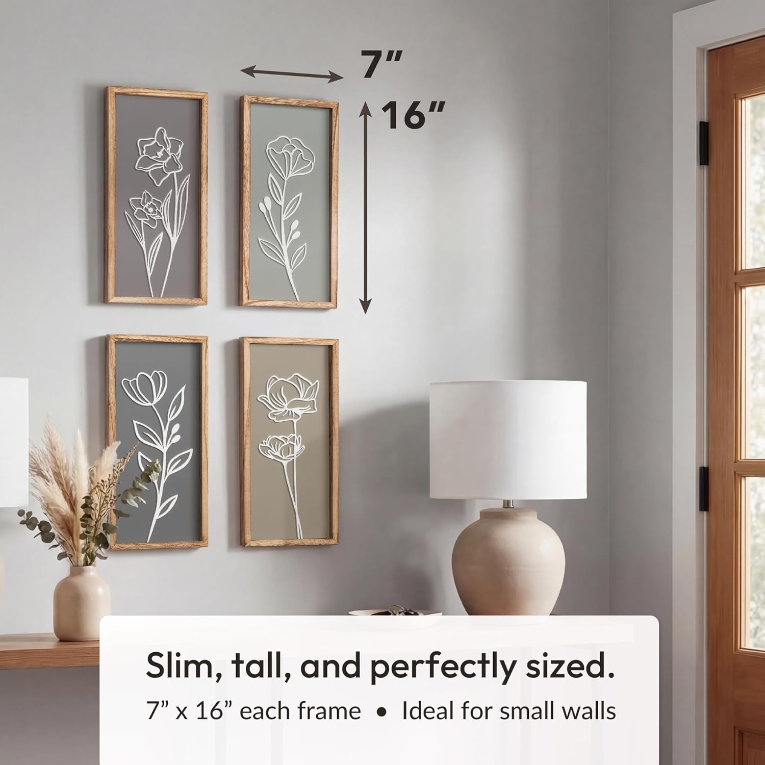 3D Wooden Floral Bathroom Wall Decor (Set of 4) Lightweight, Ready-to-Hang Framed Wall Art For Living Room, Bedroom, or Office - Premium Boho Botanical Farmhouse Decorations - Gift-Boxed