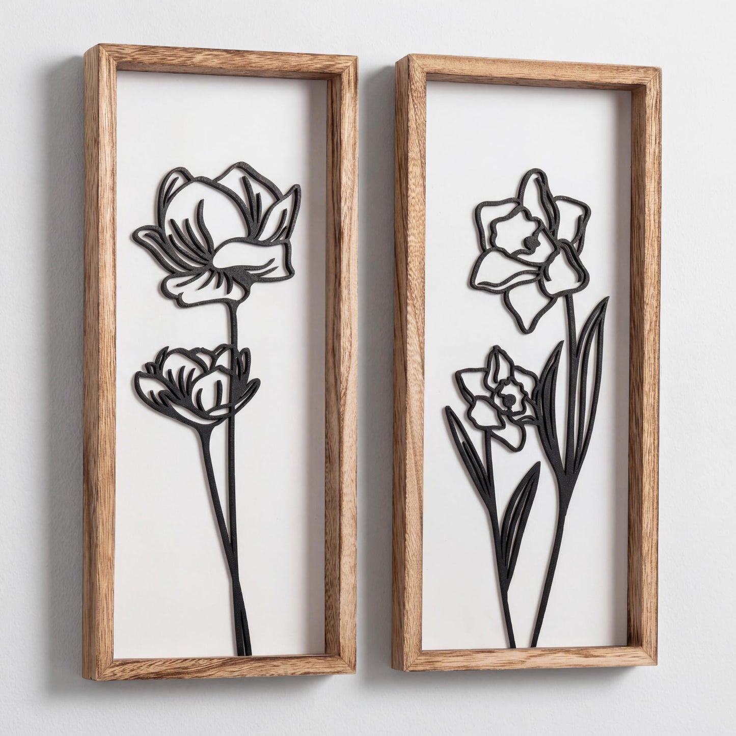 3D Wooden Floral Bathroom Wall Decor (Set of 4) Lightweight, Ready-to-Hang Framed Wall Art For Living Room, Bedroom, or Office - Premium Boho Botanical Farmhouse Decorations - Gift-Boxed
