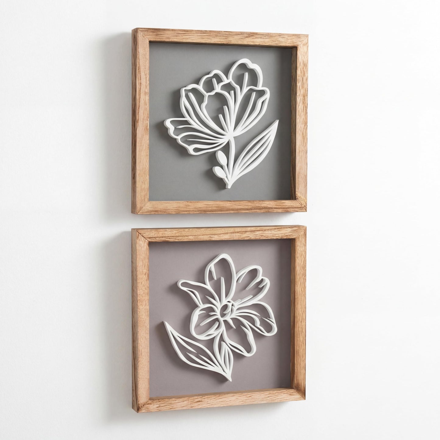 3D Wooden Floral Bathroom Wall Decor (Set of 4) Lightweight, Ready-to-Hang Framed Wall Art For Living Room, Bedroom, or Office - Premium Boho Botanical Farmhouse Decorations - Gift-Boxed