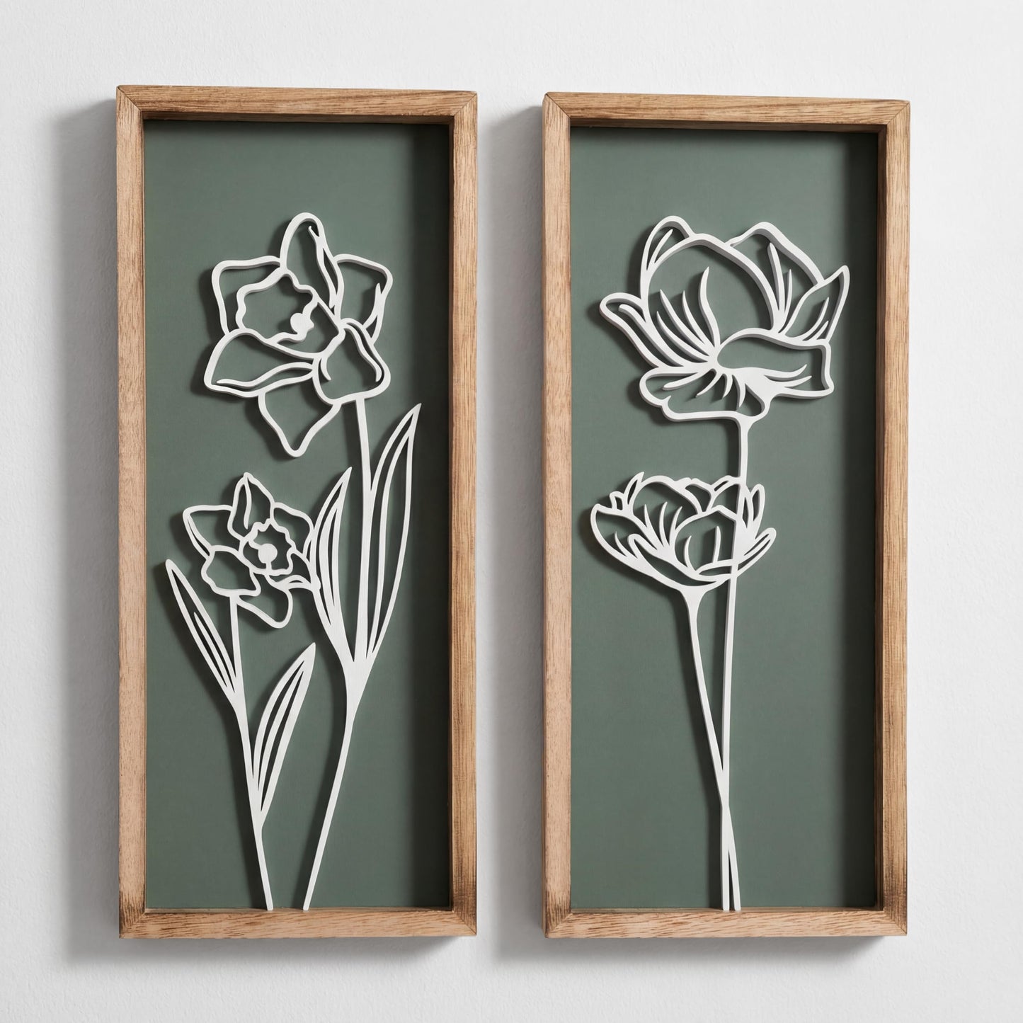 3D Wooden Floral Bathroom Wall Decor (Set of 4) Lightweight, Ready-to-Hang Framed Wall Art For Living Room, Bedroom, or Office - Premium Boho Botanical Farmhouse Decorations - Gift-Boxed