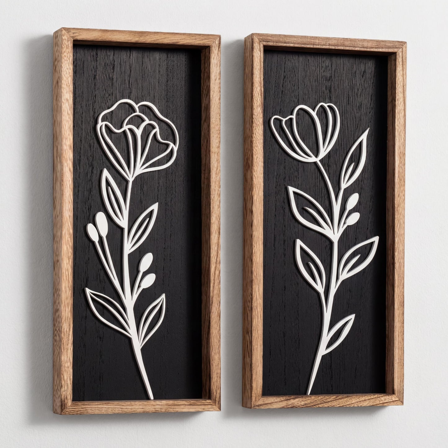 3D Wooden Floral Bathroom Wall Decor (Set of 4) Lightweight, Ready-to-Hang Framed Wall Art For Living Room, Bedroom, or Office - Premium Boho Botanical Farmhouse Decorations - Gift-Boxed